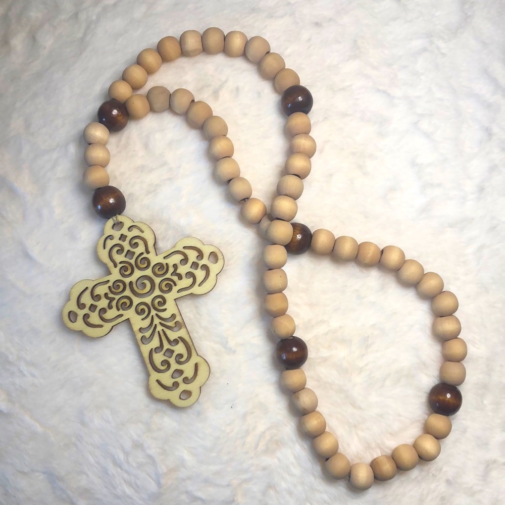 Handmade Wooden Rosary Garland.